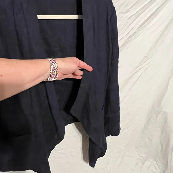 L 14/16 100% Linen Waterfall Open Front Deep Blue Coldwater Creek Top - Picture 8 of 11